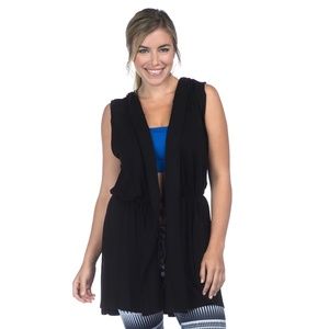 Hooded yoga cover-up front tie wrap